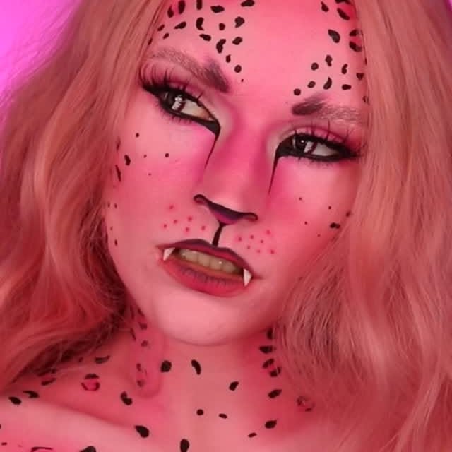 Instagram post by @svalabjarna for PinkyParadise. Caption reads: Pink Leopard Makeup 🩷🐆 @pinkyparadisedotcom :....