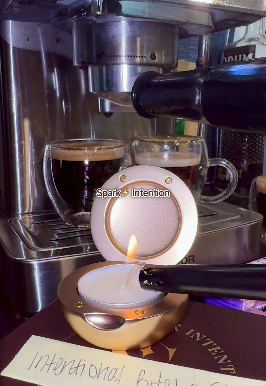 TikTok post by @servinglooksatl for Fire Dept. Coffee. Caption reads: ✨ Candlelit Coffee Moment ✨ Starting my day with....