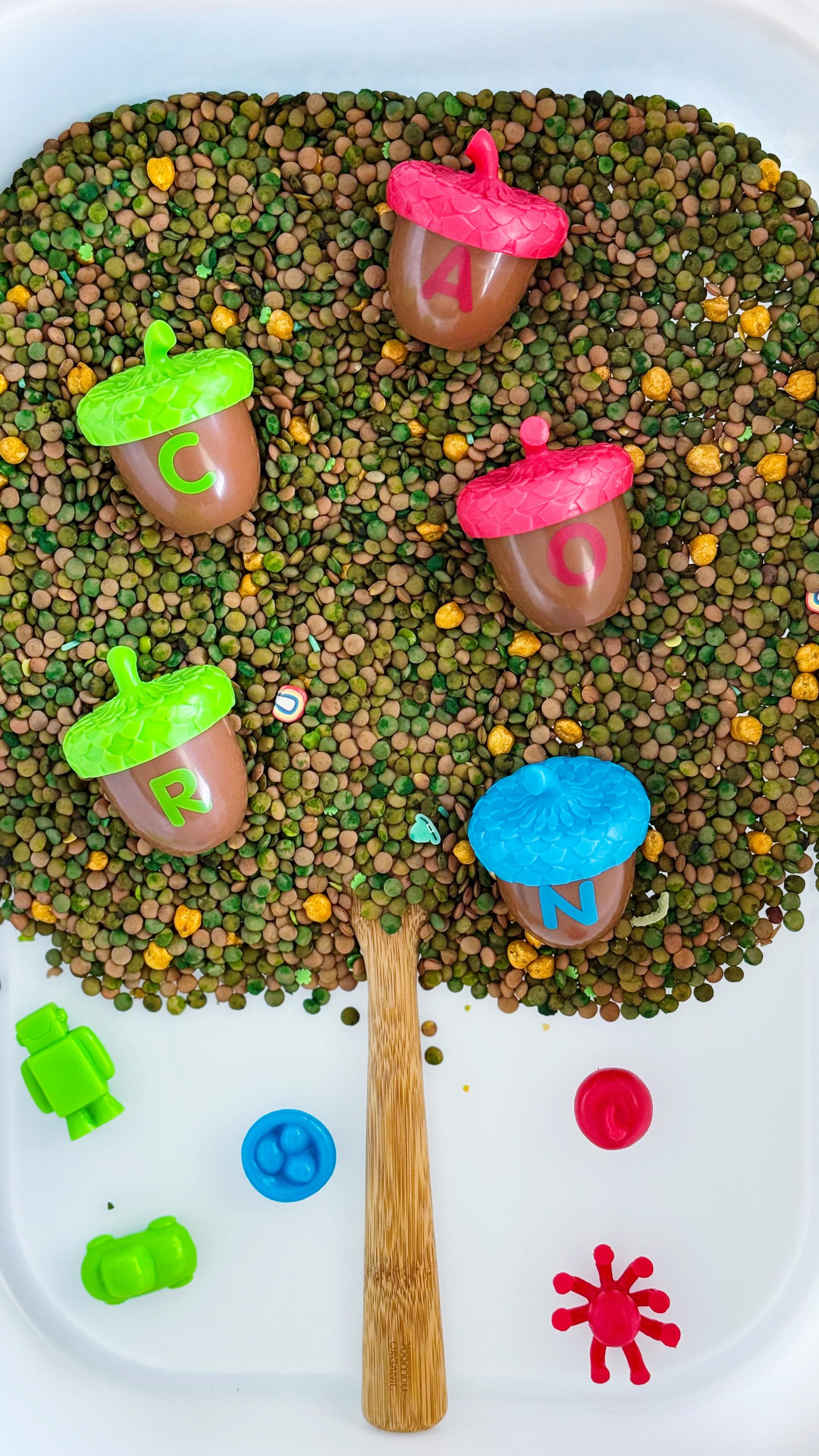 Instagram post by @playbakecreate for Learning Resources. Caption reads: This looks like a job for the Alphabet Acorns!....