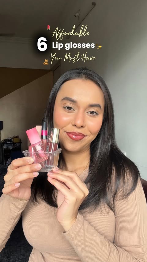 Instagram post by @rakshinda_shaikh for Mila Beauté. Caption reads: [...] Lip Gloss - Brownie Babe @officialmilabeaute....