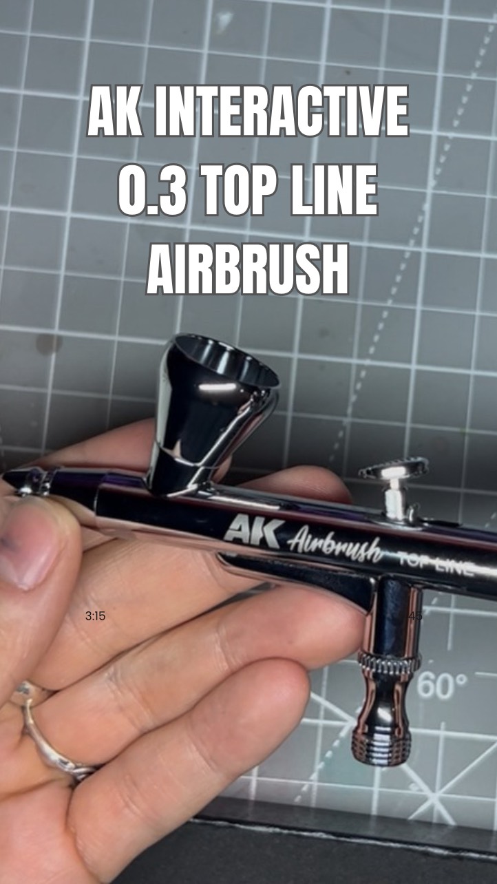 Instagram post by @leafydecays for AK-Interactive. Caption reads: ✨ AK INTERACTIVE - 0.3 TOP LINE AIRBRUSH....