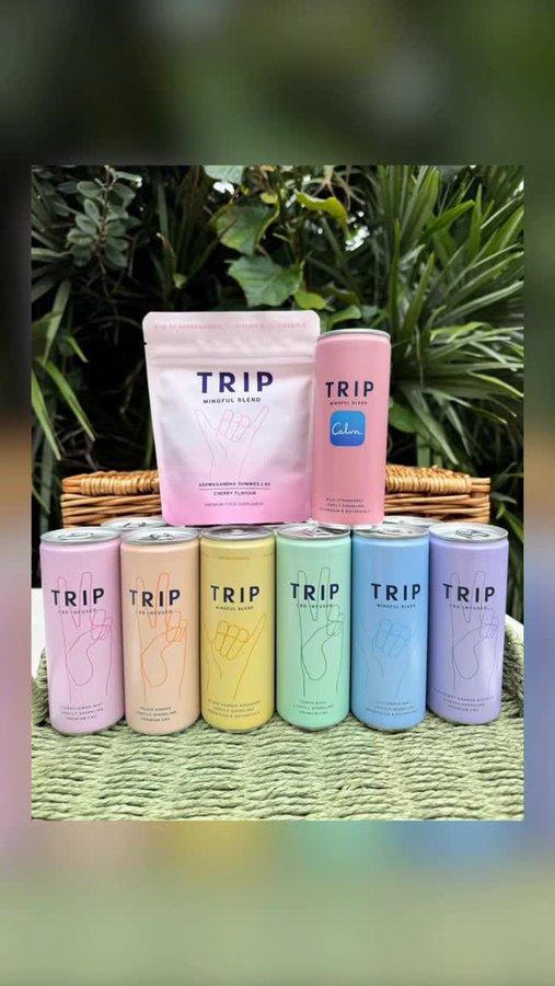 Instagram post by @glow_with_ania for Drinks TRIP. Caption reads: Unboxing the iconic TRIP drinks 💚
These calming....