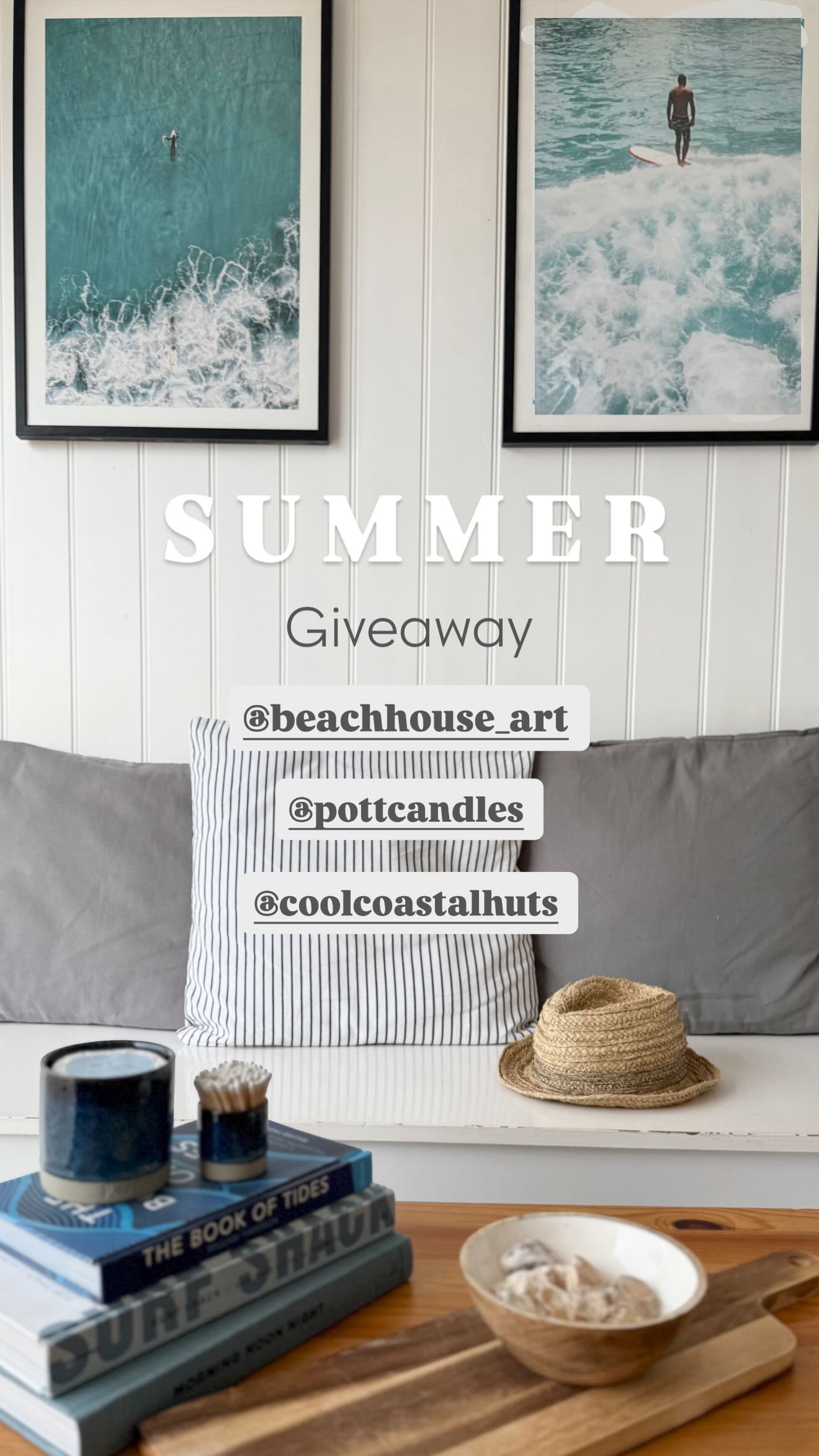 Instagram post by @coolcoastalhuts for Pott Candles. Caption reads: [...] summer prizes. ☀️@coolcoastalhuts....