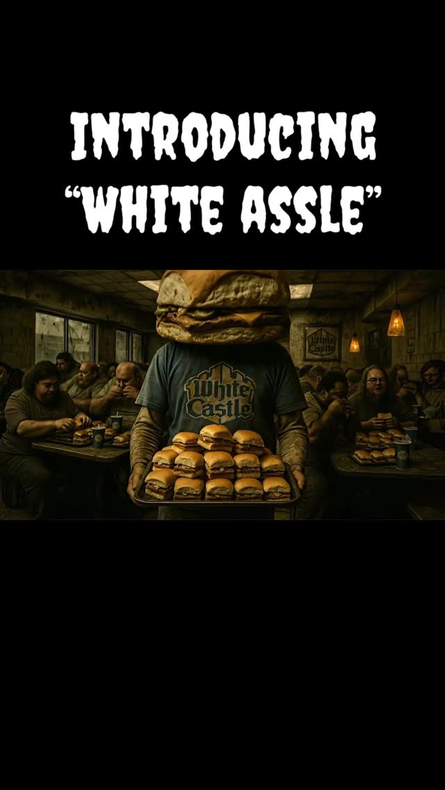 Instagram post by @thebrainrotreels for White Castle. Caption reads: 🍔👁️ The Castle is always hungry… and it never....