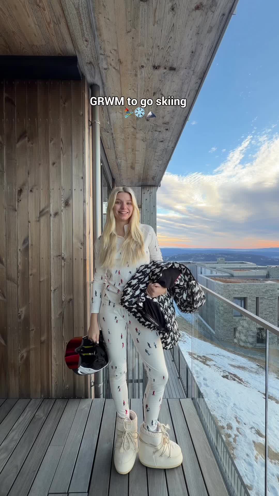 TikTok post by @maddieborge for Goldbergh. Caption reads: GRWM to go skiing in Norway - day 2! ❄️⛷️💌....