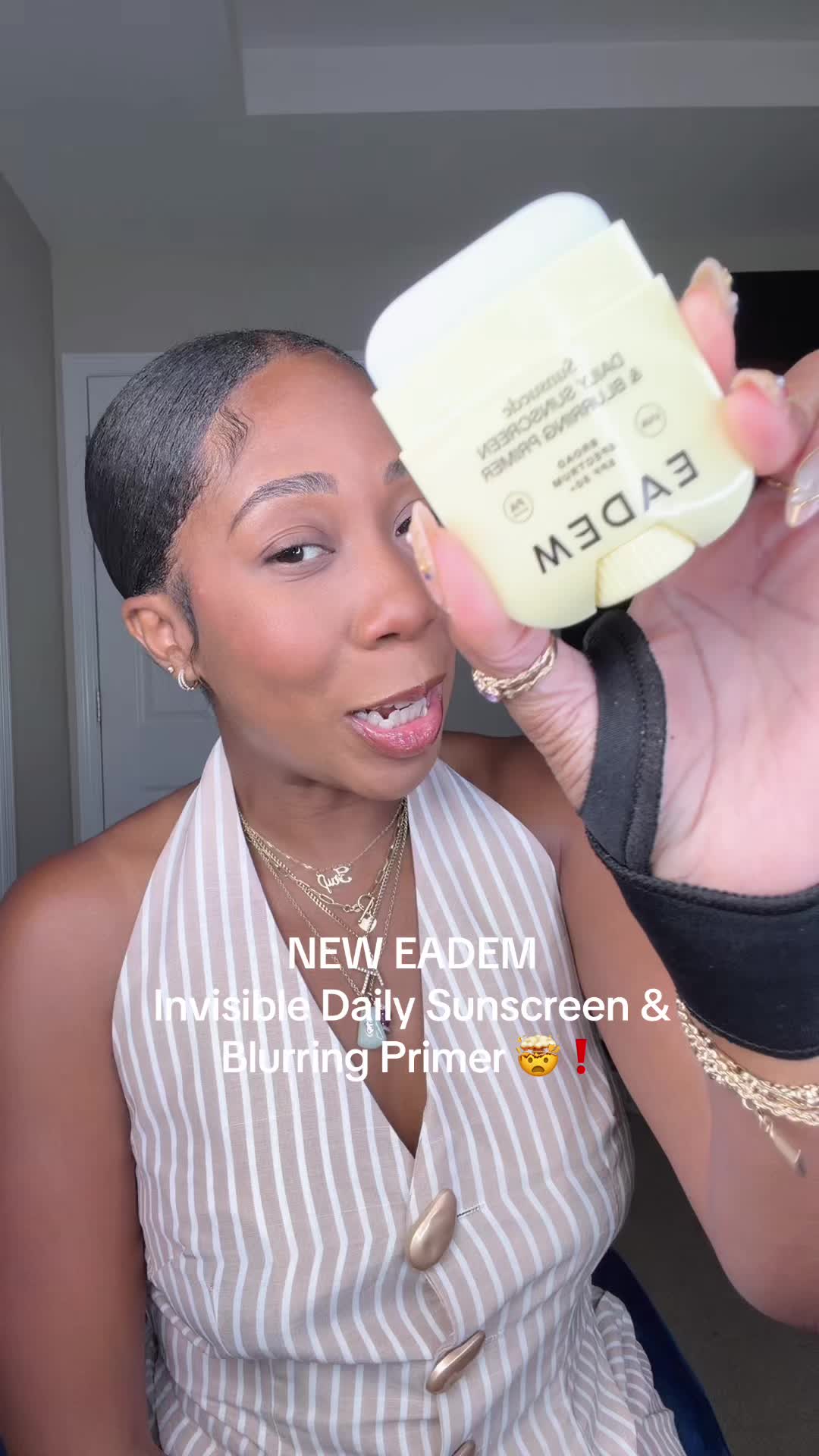 TikTok post by an influencer for Eadem. Caption reads: Sunscreen on top of MAKEUP 🤯@EADEM you SNAPPED....