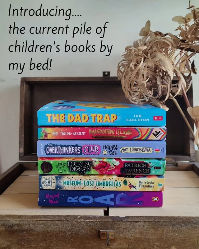 Instagram post by @mrsbrownsbookbox for Scholastic. Caption reads: Books by the side of my bed! I thought I’d give....