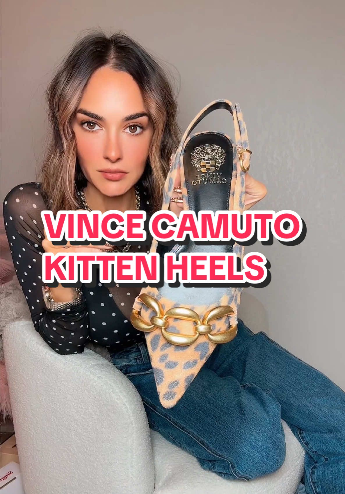 TikTok post by @kenlyealtumofficial for Vince Camuto. Caption reads: [...] kitten heels that do it all ✨ These Vince....