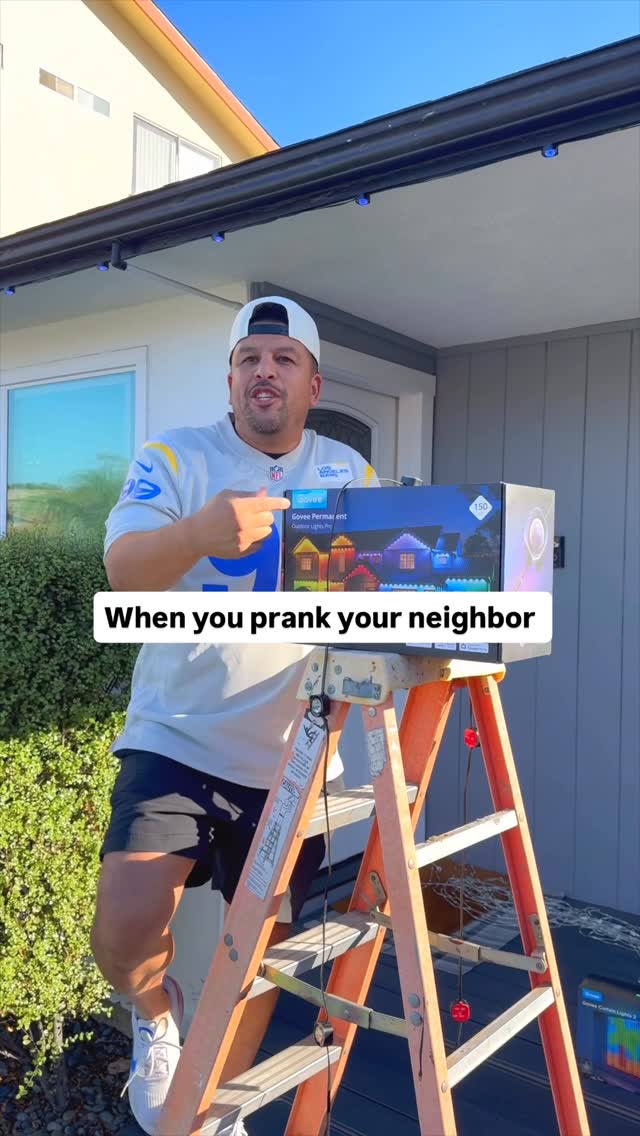 Instagram post by @jaymendoza for Govee. Caption reads: When you prank your neighbor with the....