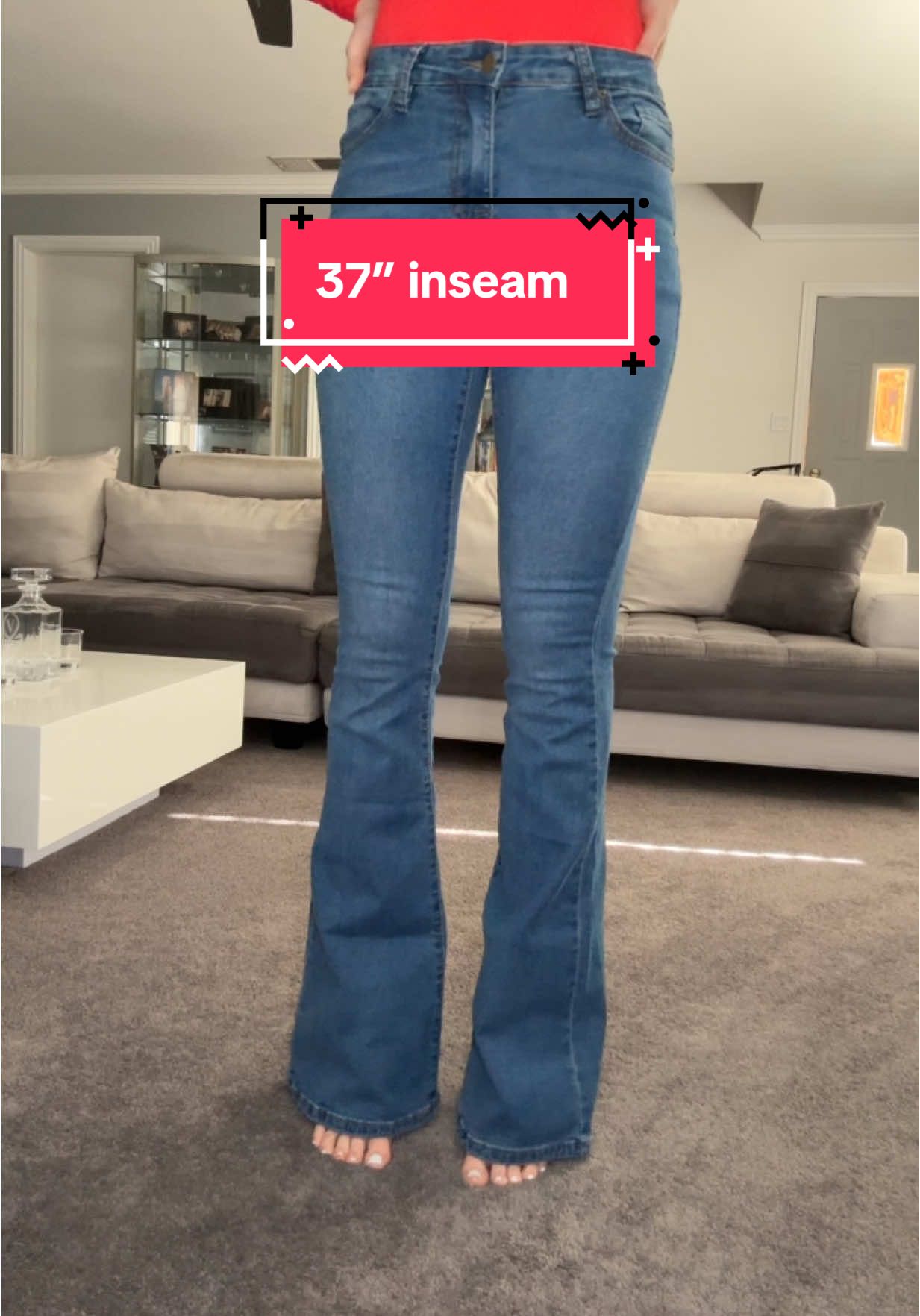 TikTok post by @mrsvaillancourt for Fashion Nova. Caption reads: Tall girl DREAM jeans 😮‍💨 Fashion Nova flare....