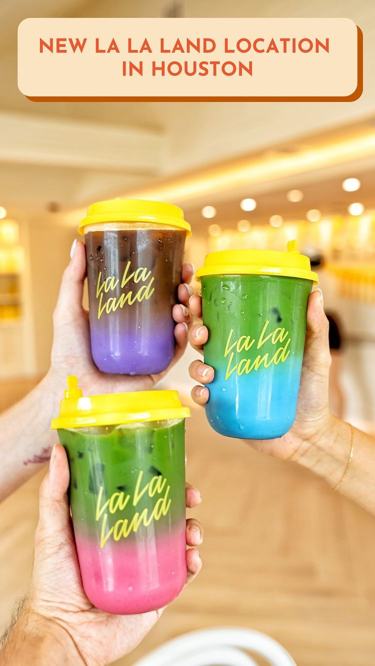 Instagram post by @houstonhotspots for La La Land Kind Cafe. Caption reads: $1,000 GIFT CARD GIVEAWAY + NEW LA LA LAND....