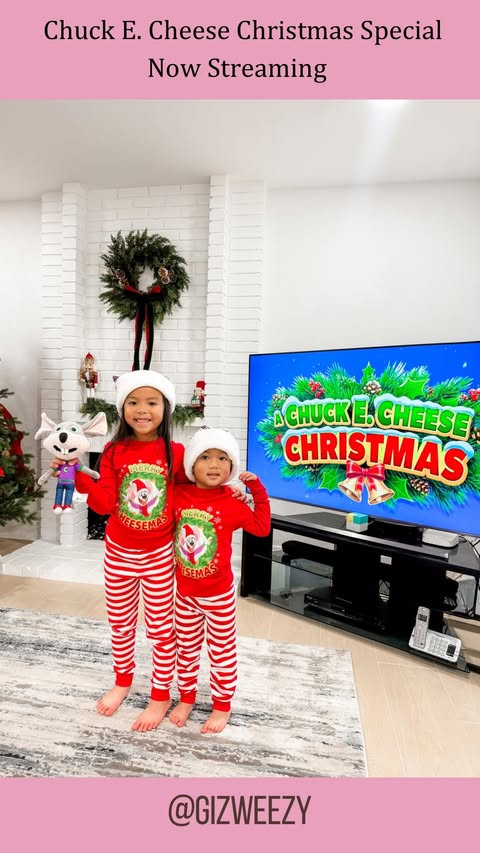 Instagram post by @gizweezy for Chuck E. Cheese. Caption reads: Matching PJs ✔️
Hot cocoa ✔️
A new holiday classic....