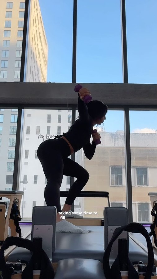 Instagram post by @leticiamartinezzz for Kroma Wellness. Caption reads: Pilates & @kromawellness plant-based vanilla....