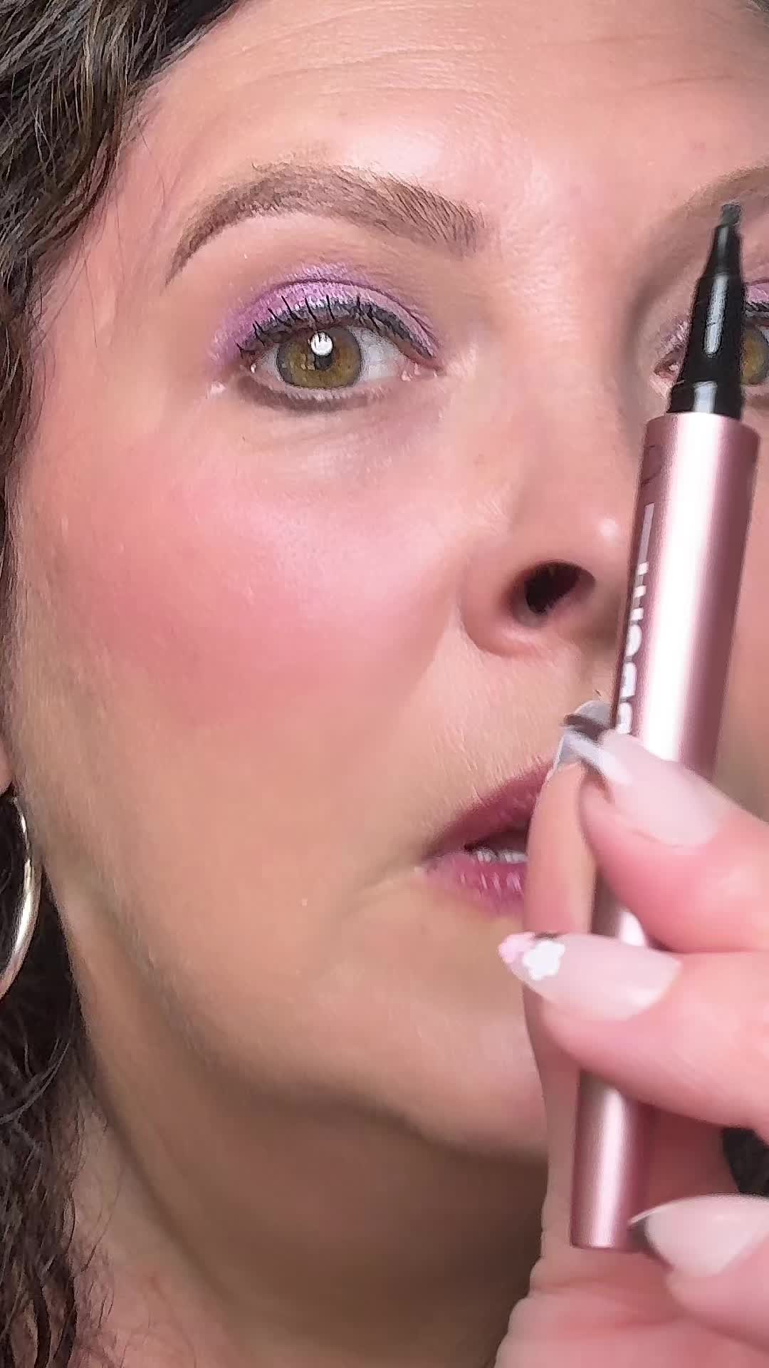 TikTok post by @robinknepshield for Page Vine. Caption reads: Waterproof 4 tip fork eyebrow pen gives a natural....