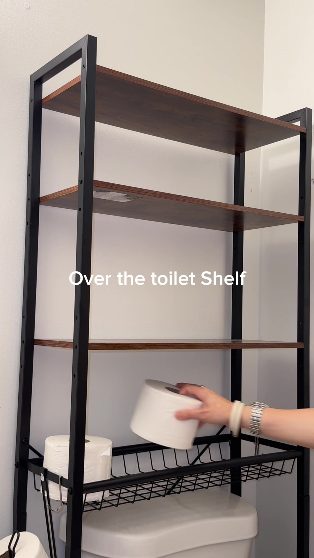 TikTok post by @leila_ugc3 for Sweetcrispy S. Caption reads: [...] #bathroomstorage #bathroommakeover....