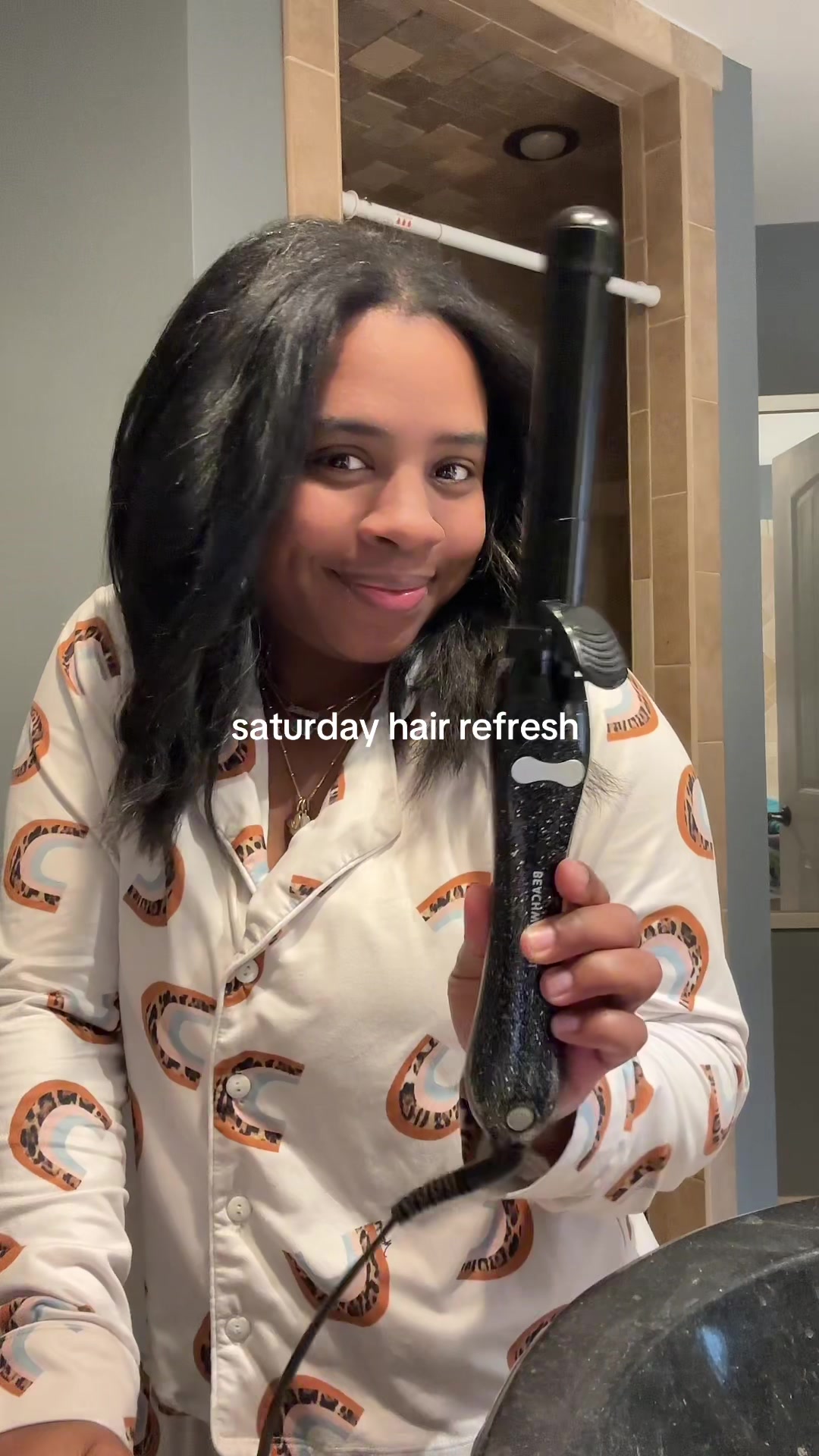 TikTok post by @raveypavey for Beachwaver. Caption reads: [...] Saturday refresh! I swear the @TheBeachwaver....