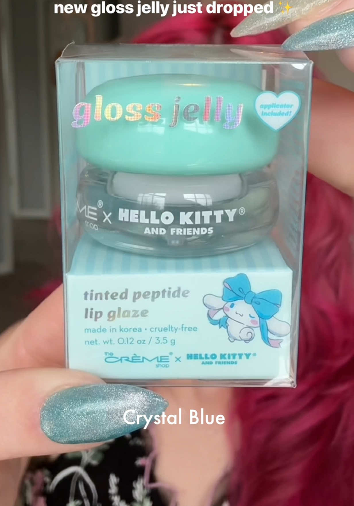 TikTok post by @livvyloveasmr for Sanrio. Caption reads: The Crème Shop x Hello Kitty and Friends Gloss....