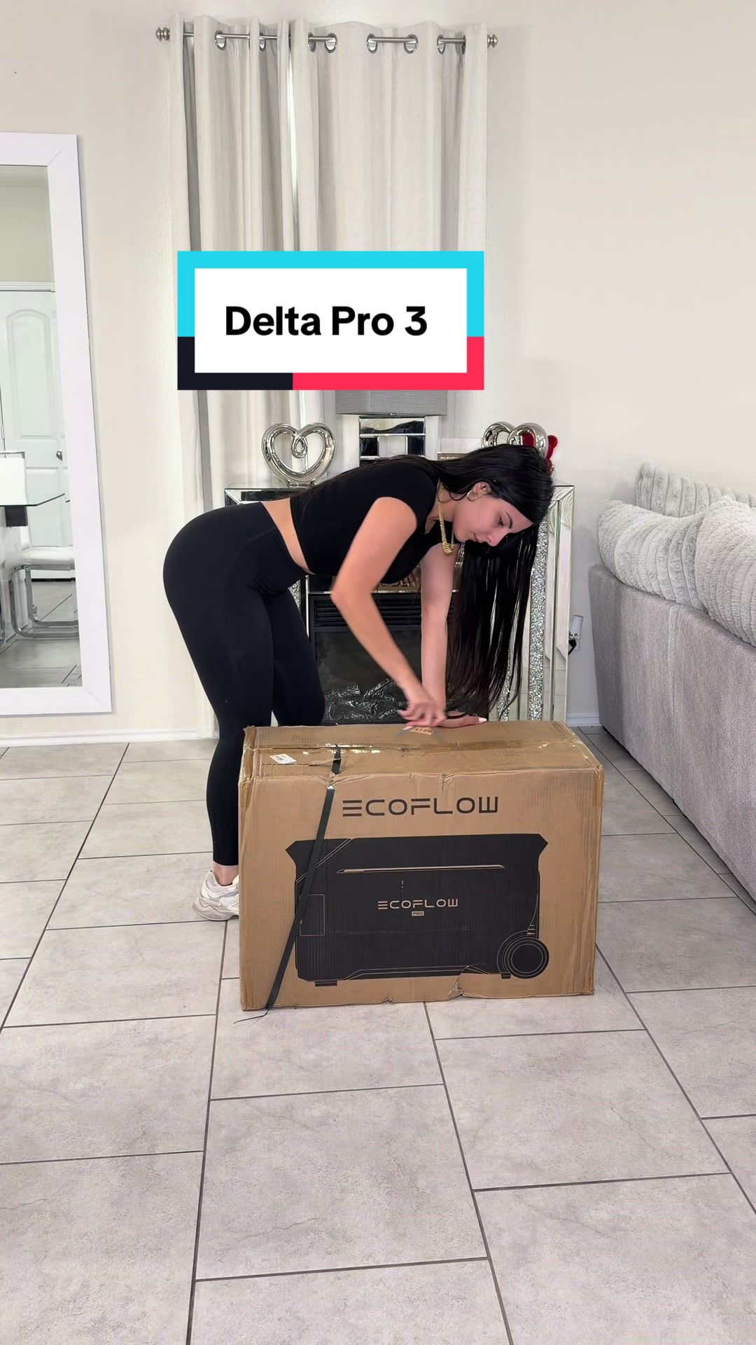 TikTok post by @sandrabosque99 for EcoFlow. Caption reads: Ecoflow Delta Pro 3 #ecoflow #deltapro [...].