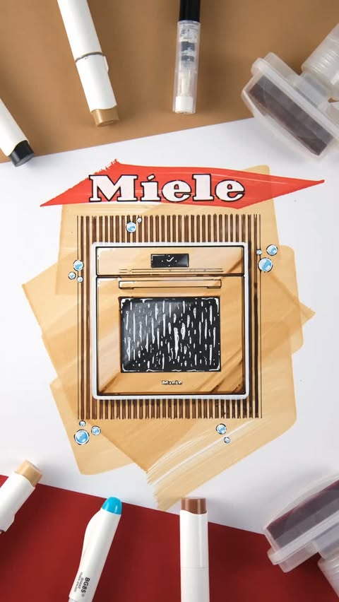 Instagram post by @steven_de_groot for Miele. Caption reads: [...] art of never cleaning your oven again. A....