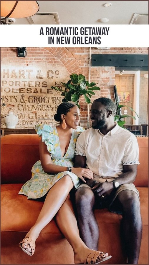 Instagram post by @thatcouplewhotravels for Visit New Orleans. Caption reads: [...] streets until our final beignet,....