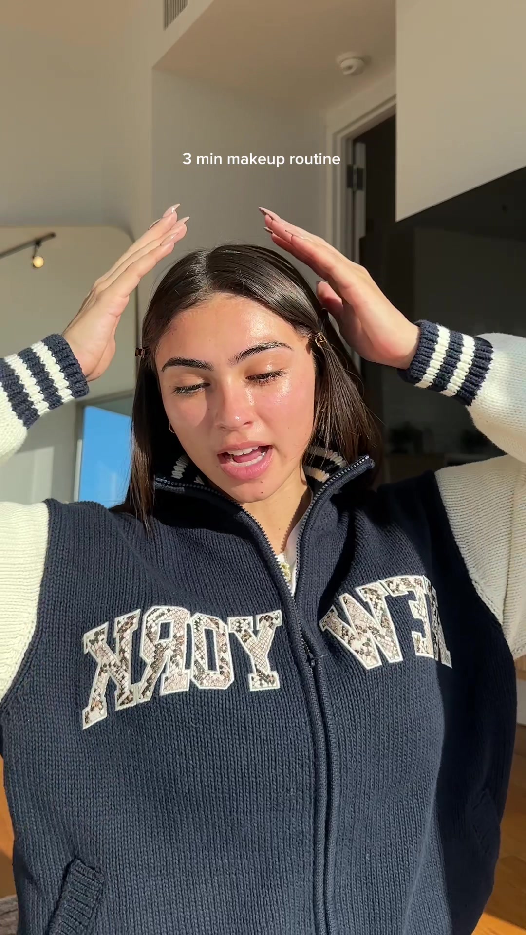 TikTok post by @bellarmrz for Kosas. Caption reads: my big 3 will always be mascara, blush, and lip....