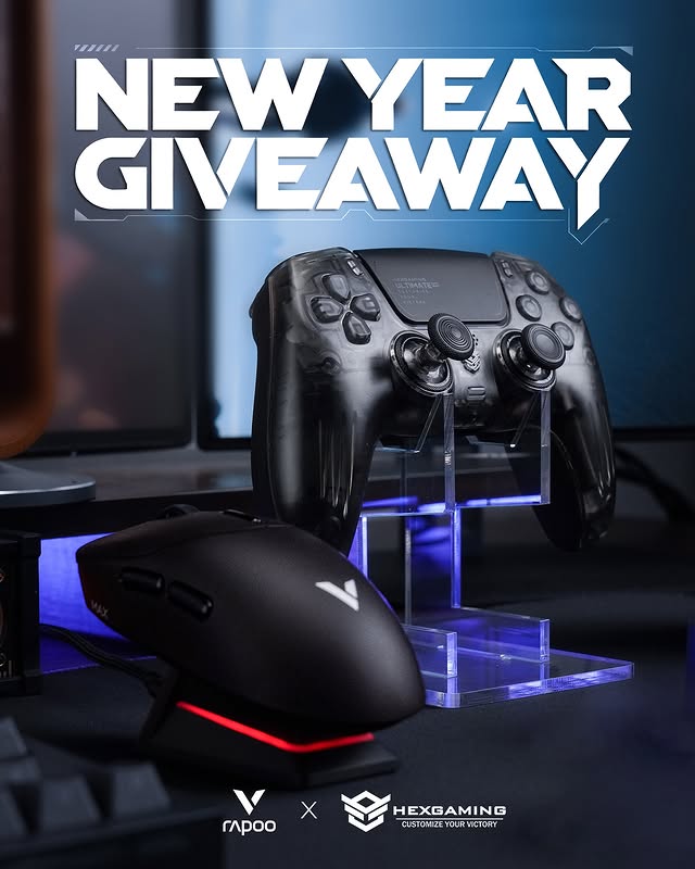 Instagram post by @rapoovgaming_official for HexGaming. Caption reads: [...] 🎮 To kick off 2026, Rapoo and HexGaming are....