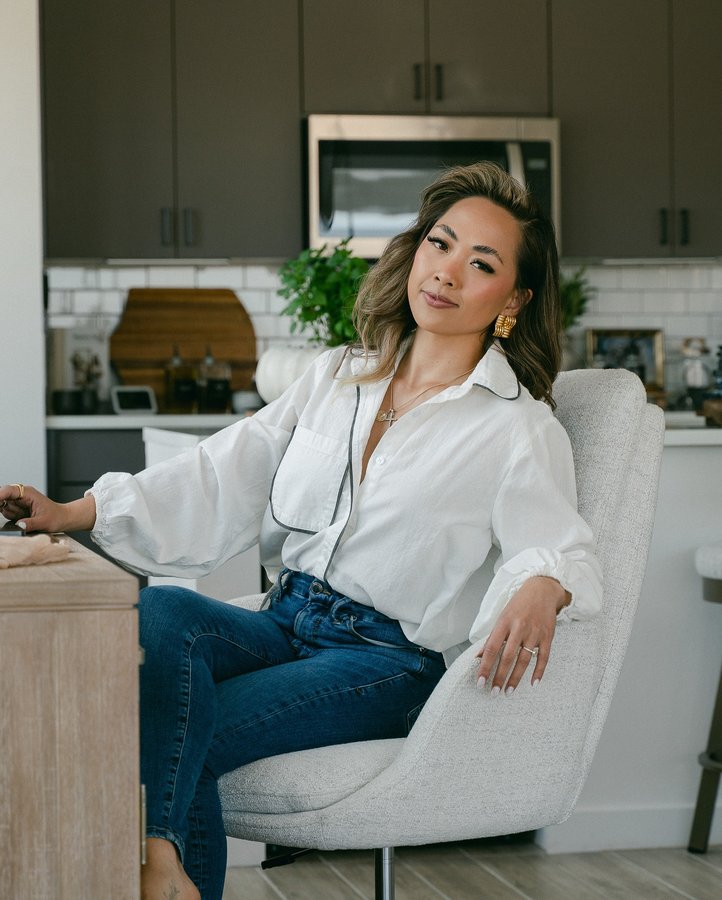 Instagram post by @renezeangeline for RC Willey. Caption reads: My goal? Create a workspace that doesn’t scream....