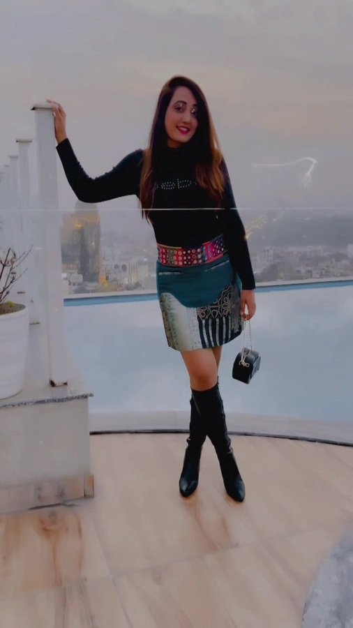 Instagram post by @sanakapoorofficial for bebe. Caption reads: [...] totally ✨ Skirt @shriyasinghi.co Top @bebe....