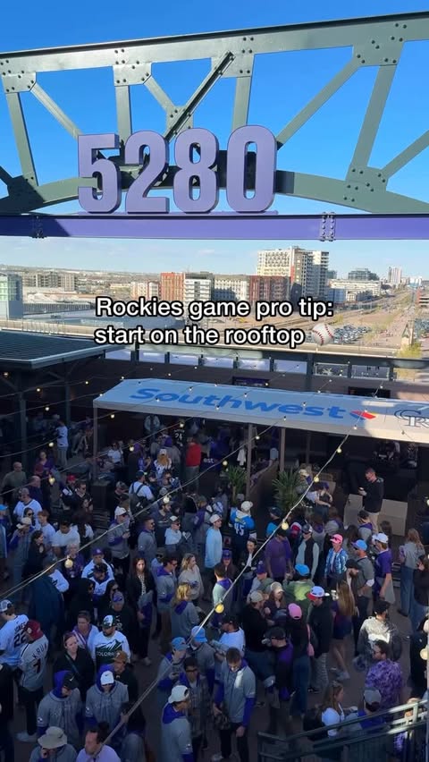 Instagram post by @theamandabittner for Southwest Airlines. Caption reads: The rooftop is the place to BE before @rockies....