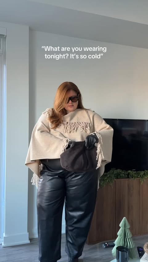 Instagram post by @lauren_wambolt for ELOQUII. Caption reads: Poncho girl winter❄️❄️ Comment WINTER OUTFIT and....