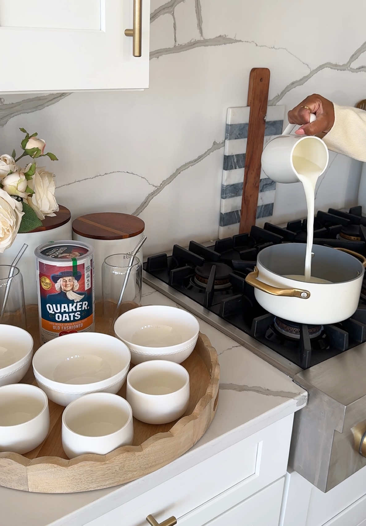 TikTok post by @yolandekelly for Quaker Oats. Caption reads: #ad Make breakfast with me. @Quaker Oats Old....