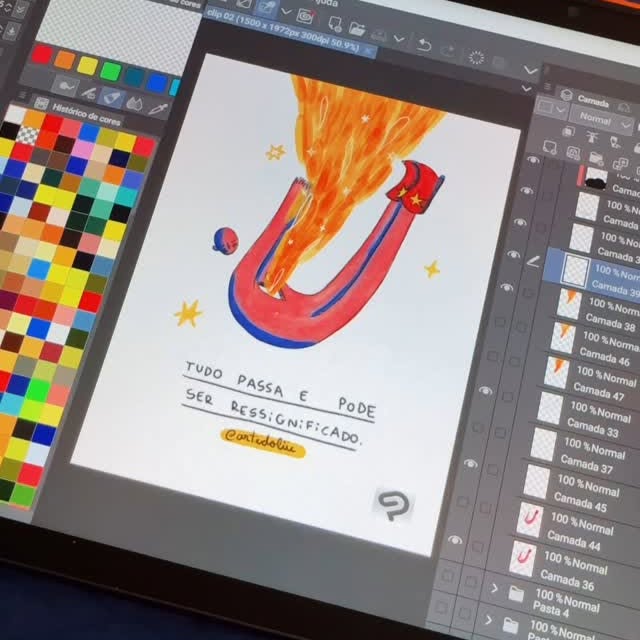 Instagram post by @artedoluc for Clip Studio Paint. Caption reads: tirar minhas ideias da cabeça nunca foi tão....