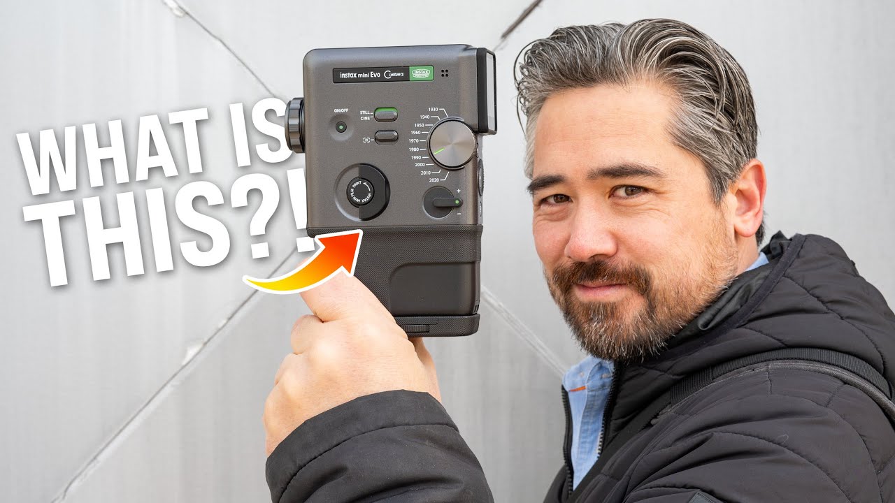 YouTube post by @PetaPixel for Audiio. Caption reads: The Instax Mini Evo Cinema is SUPER Weird... in a....