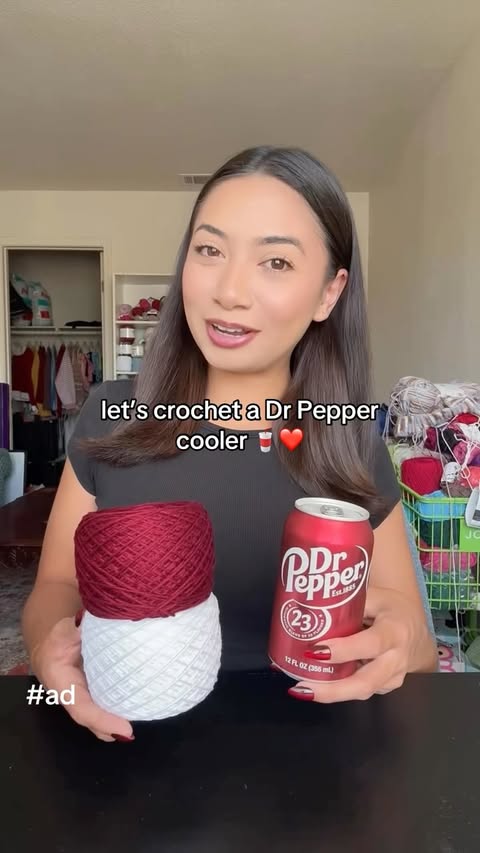Instagram post by @xinecrochets for Dr Pepper. Caption reads: ready to share my @drpepper sodas 🤭🥤 this cooler....