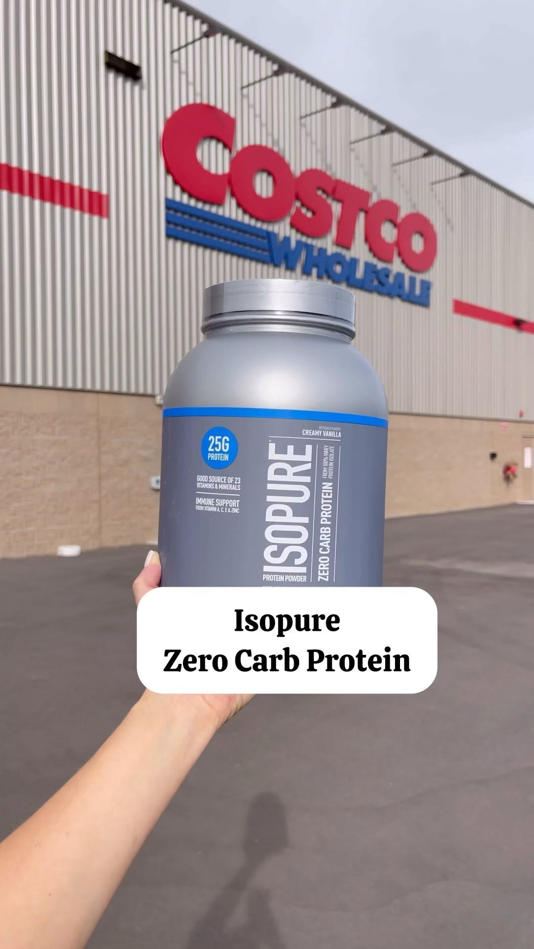Instagram post by @costcoguide for The Isopure Company. Caption reads: @isopurecompany Creamy Vanilla ZERO CARB Protein....