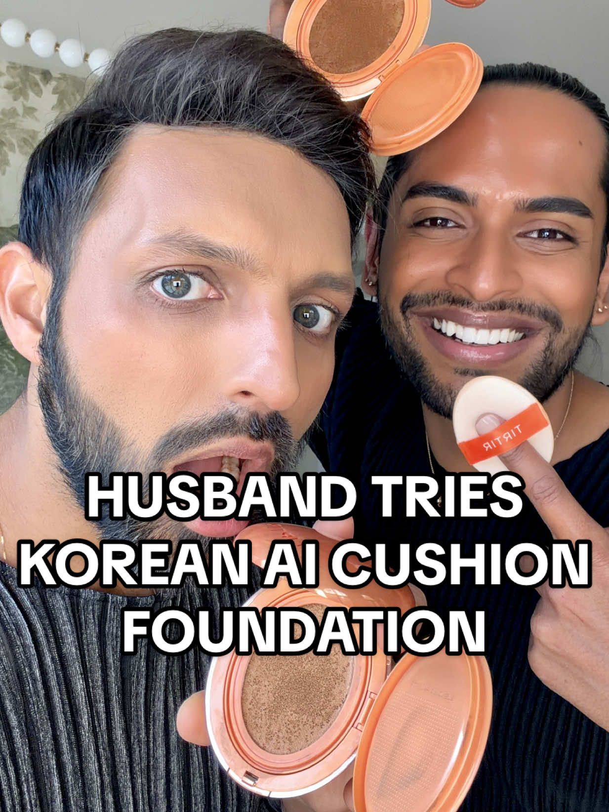 TikTok post by @adityamadiraju for TIRTIR. Caption reads: My husband tried @TIRTIR Inc. AI Cushion....