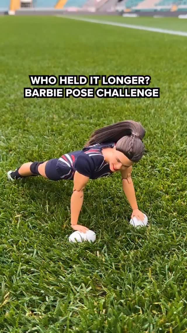 Instagram post by @porshwoodman for Barbie. Caption reads: A little friendly competition 🏆🤏 Celebrate....