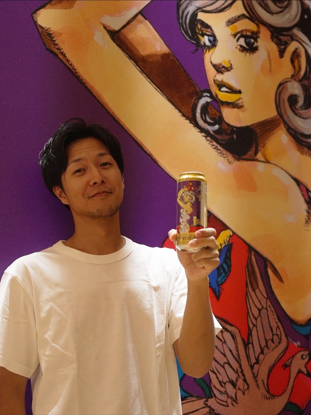 Instagram post by @yutohanda for Sapporo Beer. Caption reads: 第二弾の荒木先生×ヱビスビールコラボの「五感で味わう、ヱビスの美人画展」を会社のメンバーで観に行きま....