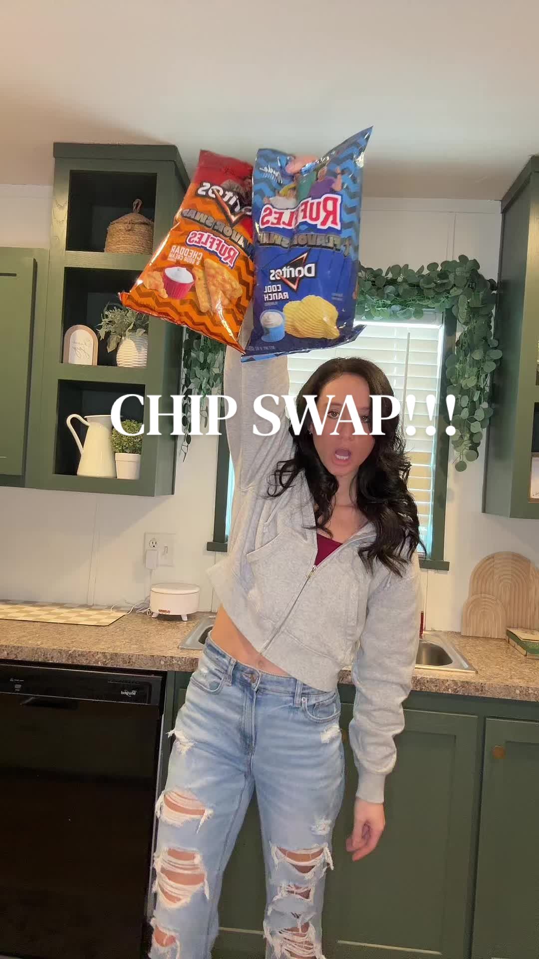 TikTok post by @alanna_christine for Frito-Lay. Caption reads: Chip swap!!! @Frito-Lay Brands #dorritos #ruffles....