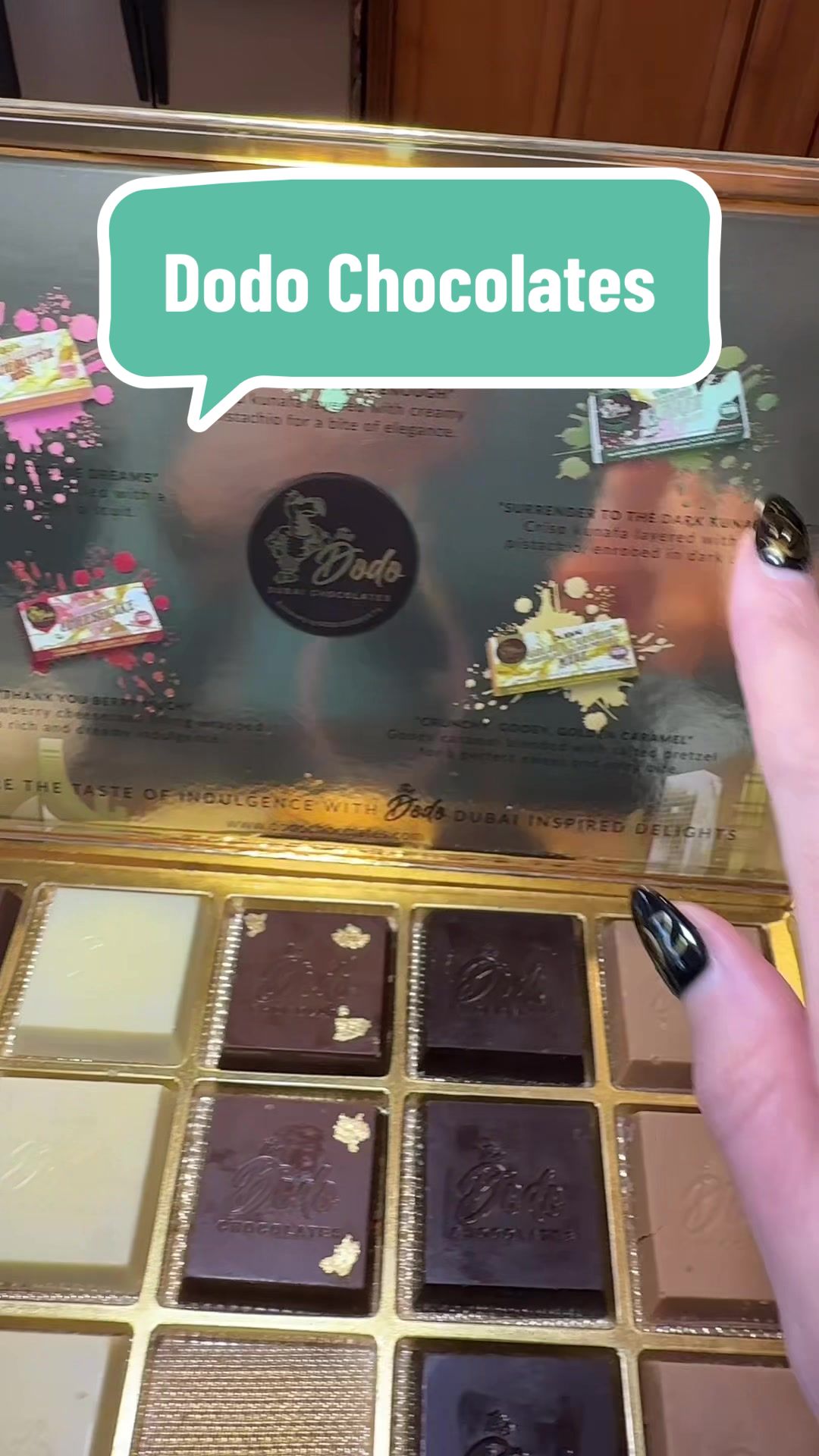 TikTok post by @tokshopwithkarin for Dodo Chocolates. Caption reads: Dodo Chocolates are our favorite. Prices and [...].