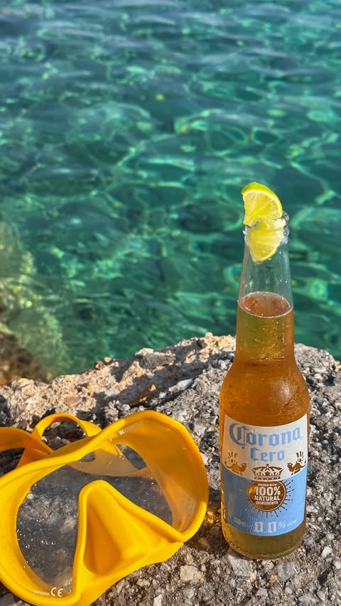 Instagram post by @eleniflor for Corona. Caption reads: #ad The Corona timeline @corona 🤿 Before the Swim....