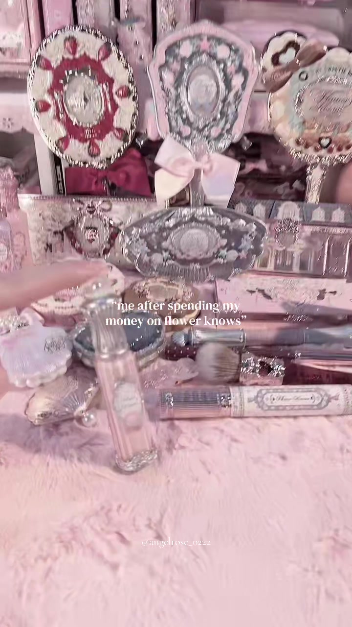 TikTok post by @angelrose_0222 for Flower Knows. Caption reads: Yeah most of my flower knows makeup are gifted by....