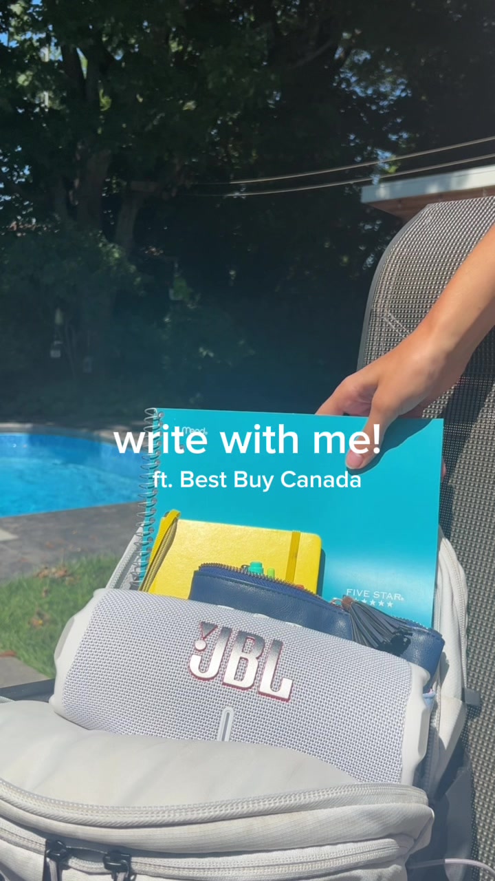 TikTok post by @kbwritesbooks for Best Buy. Caption reads: Writer Must Have: a JBL speaker for those writing....