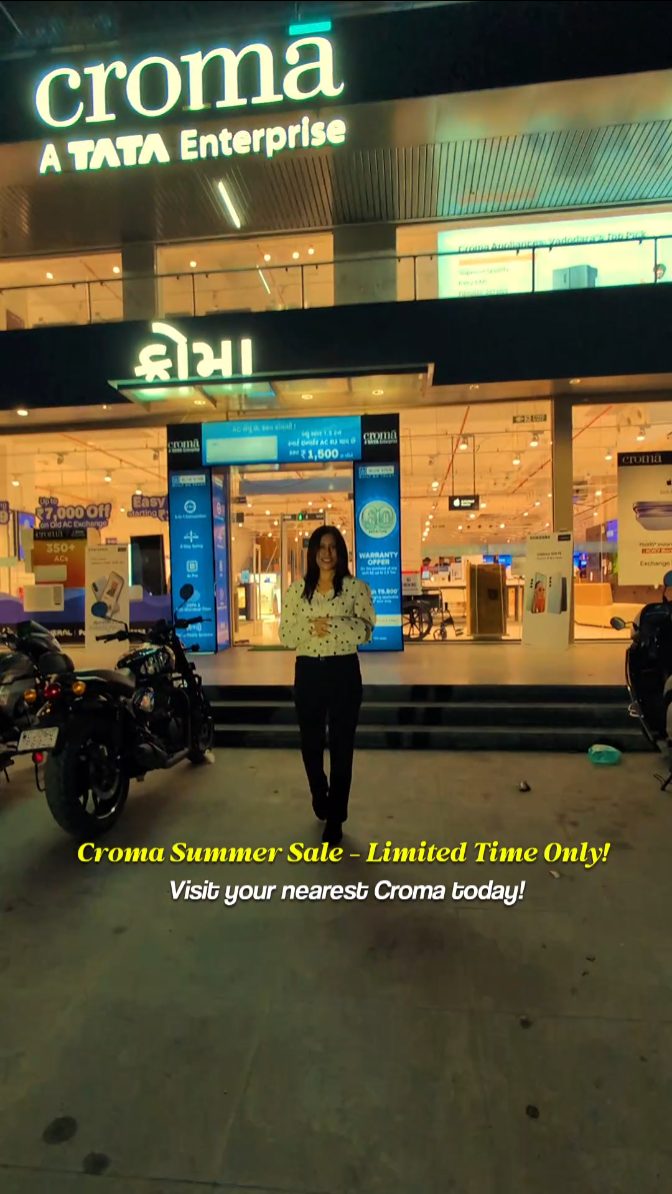 Instagram post by @barodians for Croma. Caption reads: #Ad Summer just got a whole lot cooler, Vadodara!....