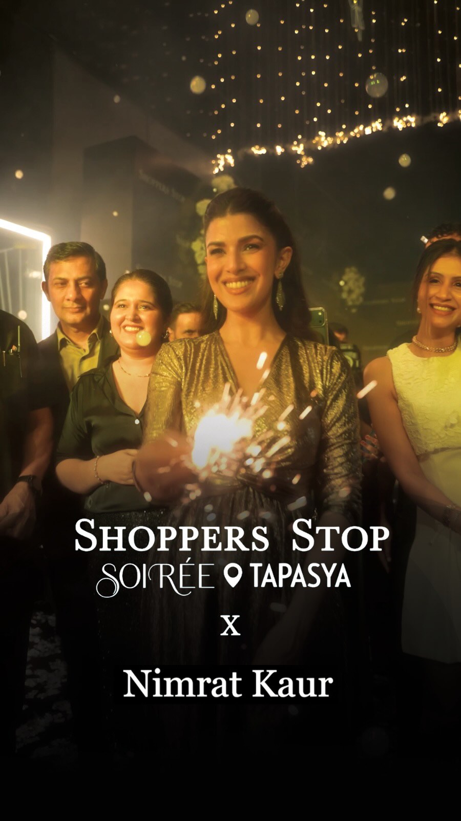 Instagram post by @nimratofficial for Shoppers Stop. Caption reads: A stylish evening of glamour and excitement at the....