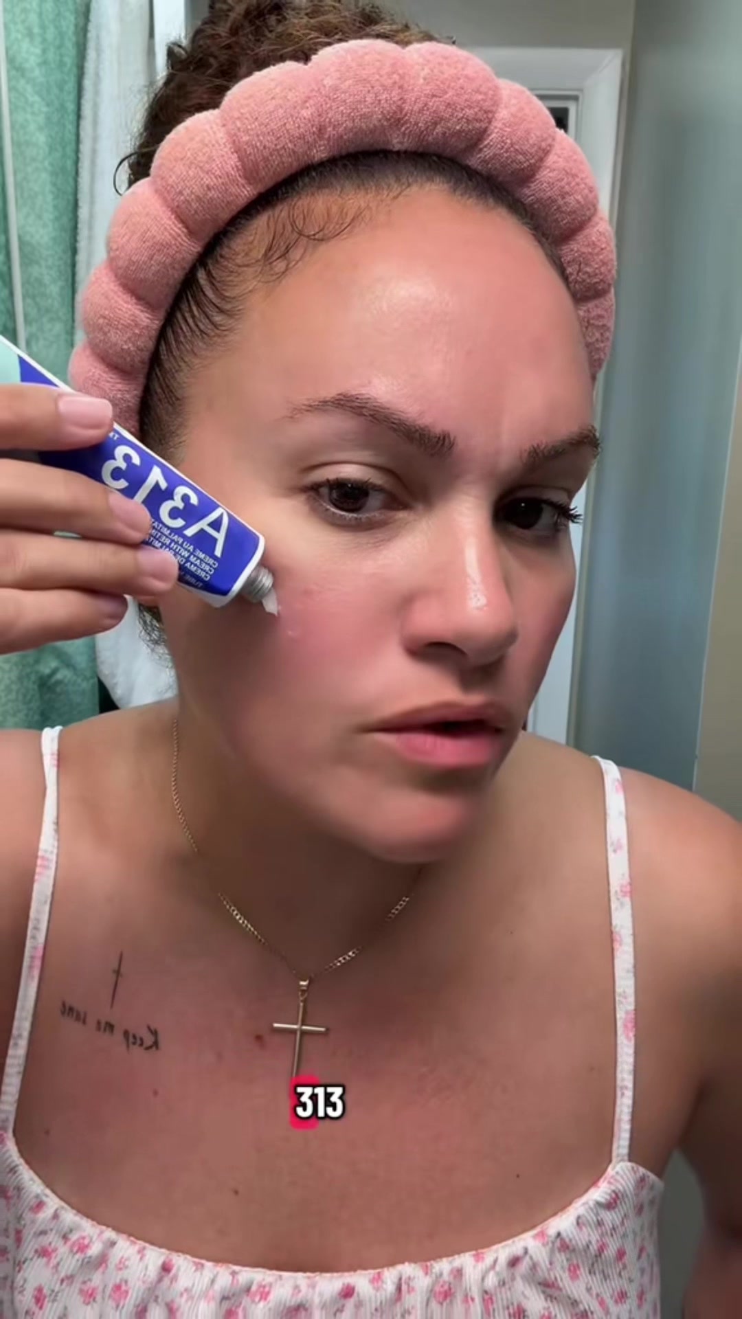 TikTok post by @aleida.sales for French Pharmacy. Caption reads: [...] #acneskincareroutine #a313 @FrenchPharmacy.