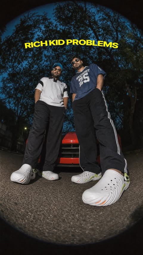 Instagram post by @hustlingrajan for Crocs. Caption reads: Chachu ne bhi same crocs shoes pehen ke bravery....