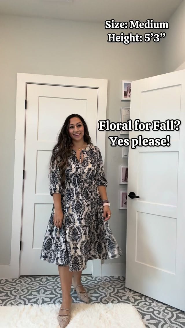 Instagram post by @victoriabelliston for BloomChic. Caption reads: I love floral in the fall! 🍂💐 Dresses are my....