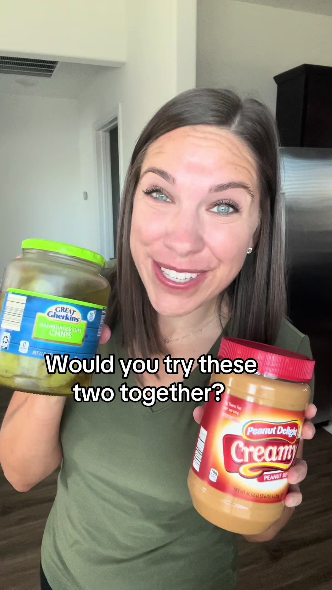 TikTok post by @cassiekrugreinhard for American Dream Nut Butter. Caption reads: [...] this combo?! 🥒 🥜 #Adnbfanatic....