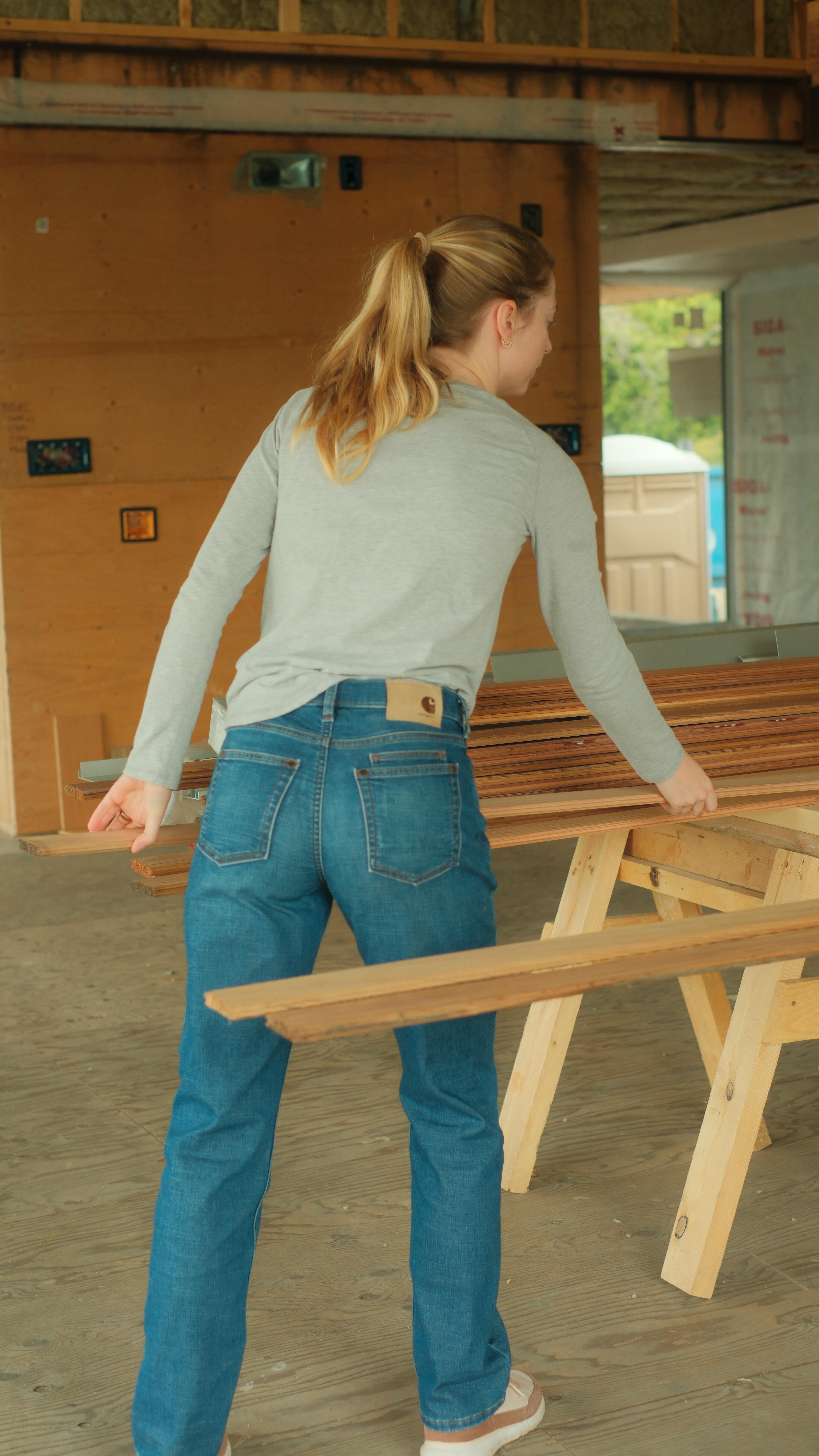 Instagram post by @jennaphipps for Carhartt. Caption reads: [...] took 3 months, one broken foot and....